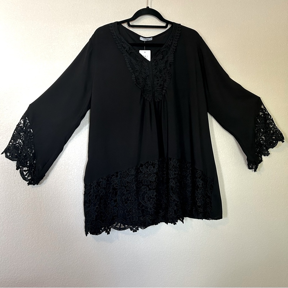 30.MEANEOR  Women’s Black Lace Long Sleeve Blouse. NWT Size: XXL